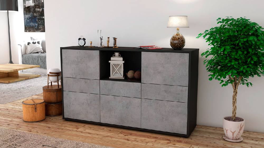 Stil Zeit Möbel Sideboard Dominika, Beton (136x79x35cm) Letzte 3 Tage