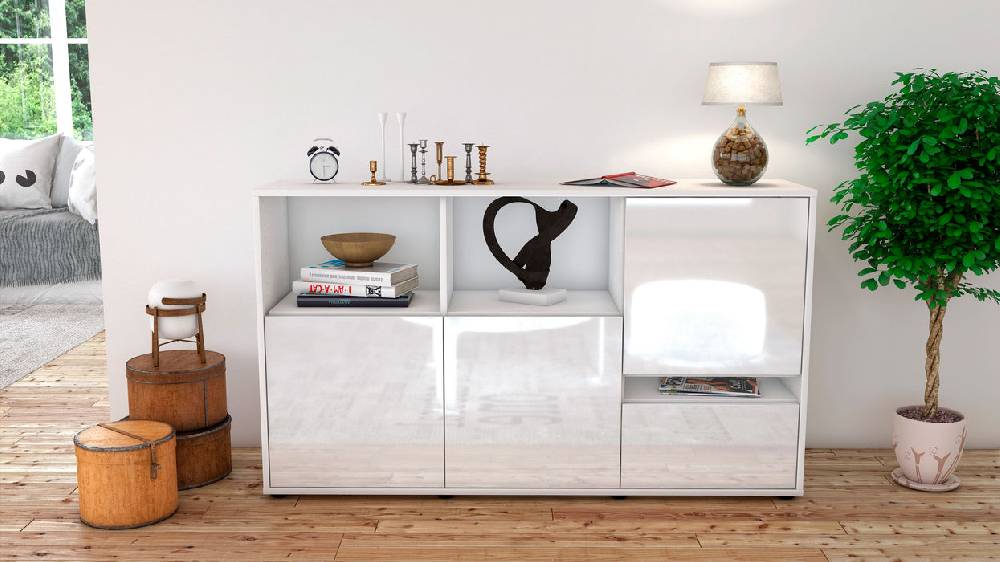 Stil Zeit Möbel Sideboard Eda, Weiß (136x79x35cm) Letzte 2 Tage