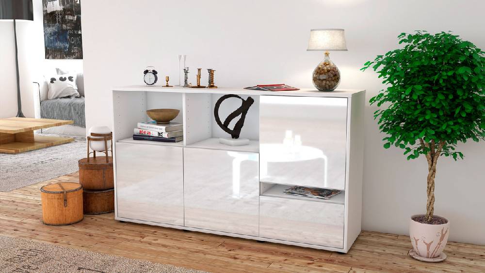 Stil Zeit Möbel Sideboard Eda, Weiß (136x79x35cm) Letzte 2 Tage