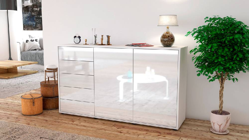 Stil Zeit Möbel Sideboard Dorentina, Weiß (136x79x35cm) Letzter Tag