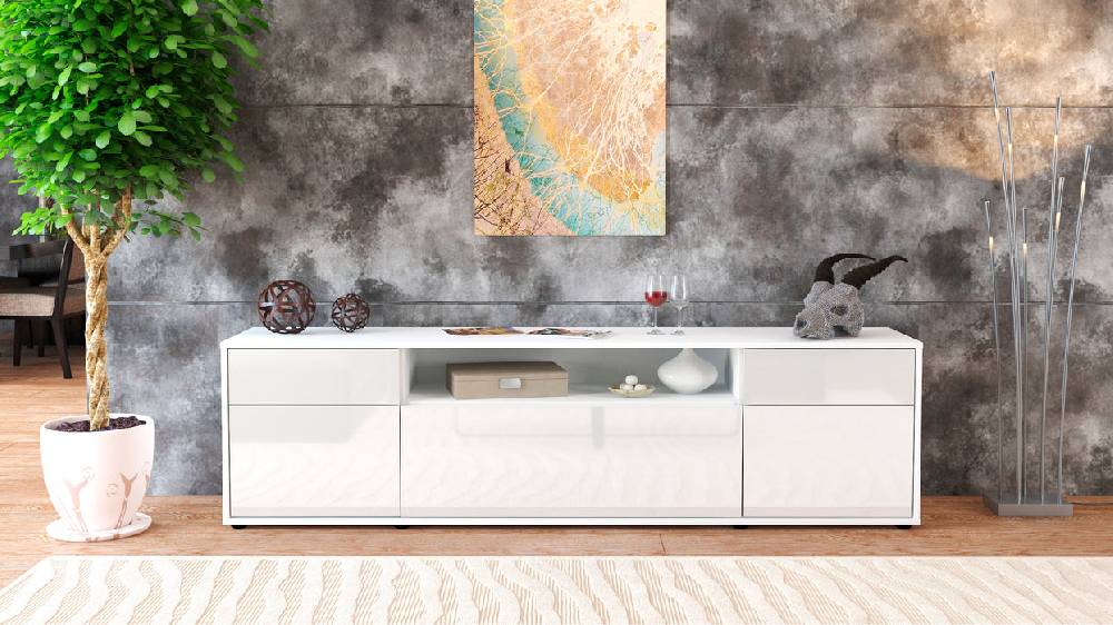Stil Zeit Möbel Lowboard Bernadetta, Weiß (180x49x35cm) Nur für heute