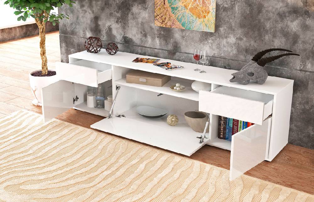 Stil Zeit Möbel Lowboard Bernadetta, Weiß (180x49x35cm) Nur für heute
