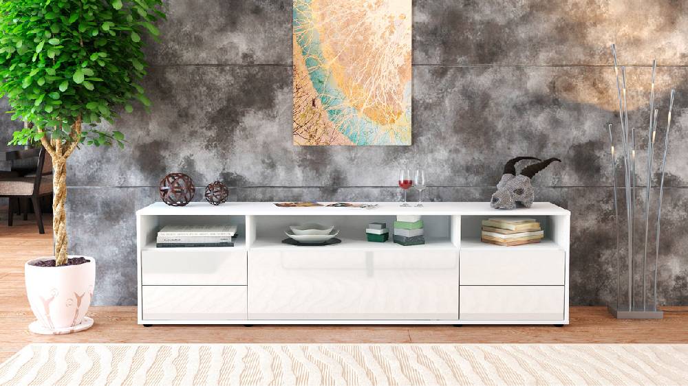 Stil Zeit Möbel Lowboard Bella, Weiß (180x49x35cm) Vierteljährliche Förderung