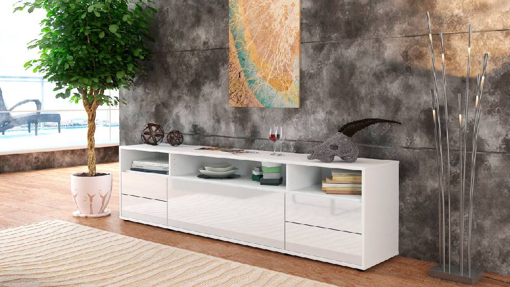 Stil Zeit Möbel Lowboard Bella, Weiß (180x49x35cm) Vierteljährliche Förderung
