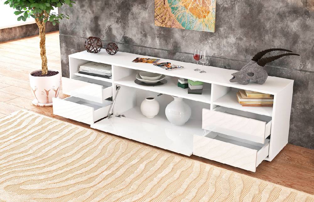 Stil Zeit Möbel Lowboard Bella, Weiß (180x49x35cm) Vierteljährliche Förderung