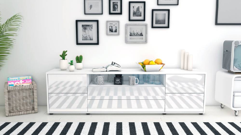 Stil Zeit Möbel Lowboard Aurora, Weiß (180x49x35cm) Bis zu 55% Rabatt