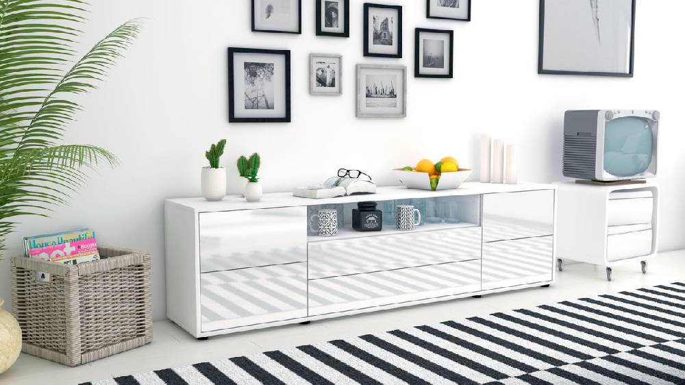 Stil Zeit Möbel Lowboard Aurora, Weiß (180x49x35cm) Bis zu 55% Rabatt