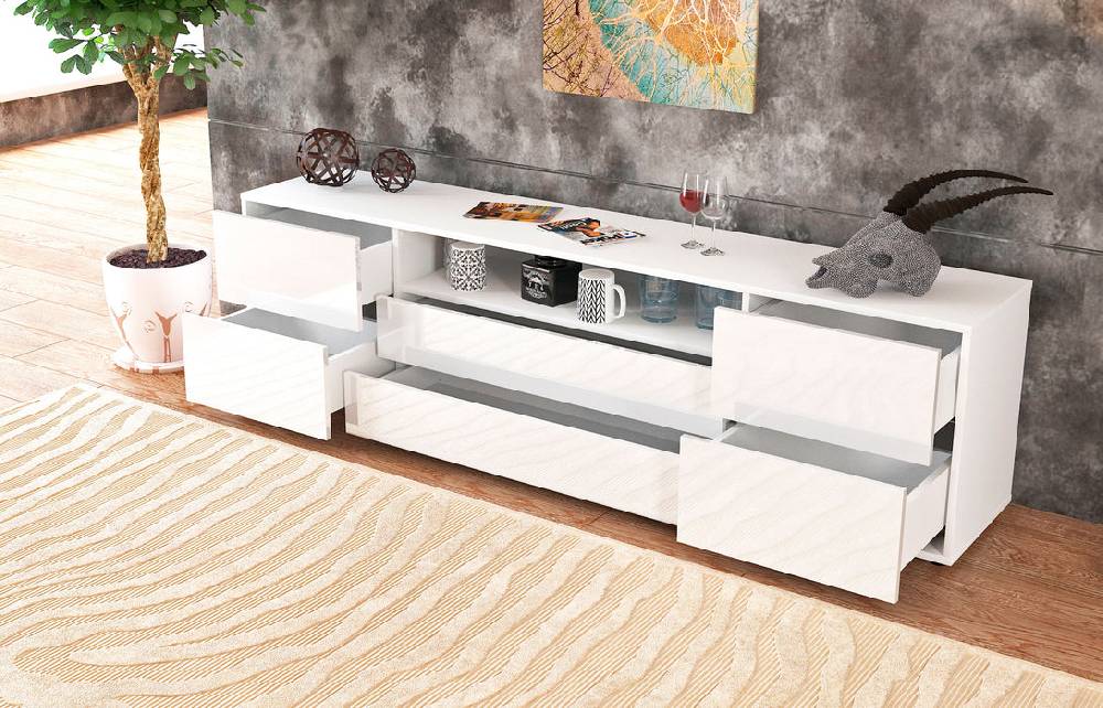 Stil Zeit Möbel Lowboard Aurora, Weiß (180x49x35cm) Bis zu 55% Rabatt