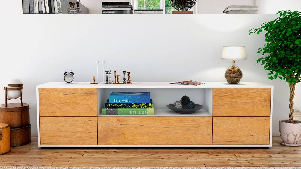 Stil Zeit Möbel Lowboard Atlanta, Eiche (180x49x35cm) Discount Store für neue Produkte