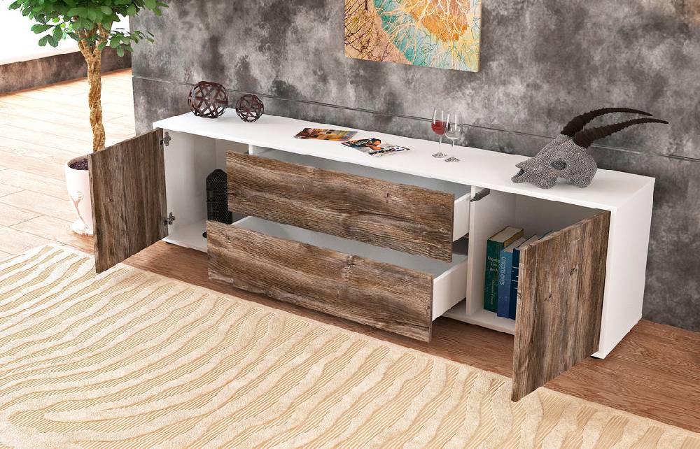 Stil Zeit Möbel Lowboard Aquilina, Pinie (180x49x35cm) Clearance-Verkauf