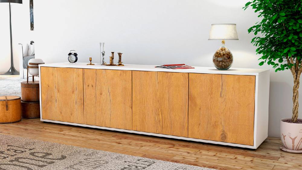 Stil Zeit Möbel Lowboard Antonia, Eiche (180x49x35cm) Kostenloser Versand international