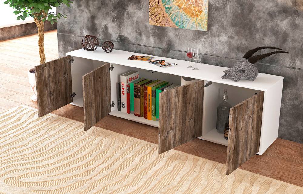 Stil Zeit Möbel Lowboard Antonia, Eiche (180x49x35cm) Kostenloser Versand international