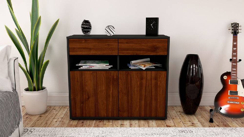 Stil Zeit Möbel Sideboard Bruna, Walnuss (92x79x35cm) Auslauf