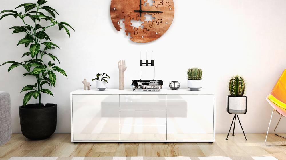 Stil Zeit Möbel Lowboard Ameline, Weiß (136x49x35cm) Verkauf