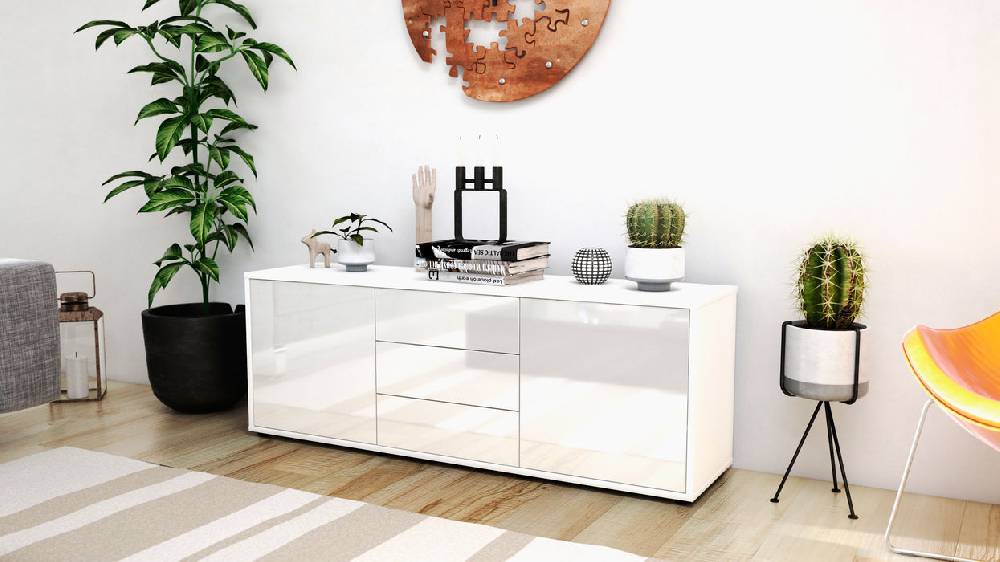 Stil Zeit Möbel Lowboard Ameline, Weiß (136x49x35cm) Verkauf