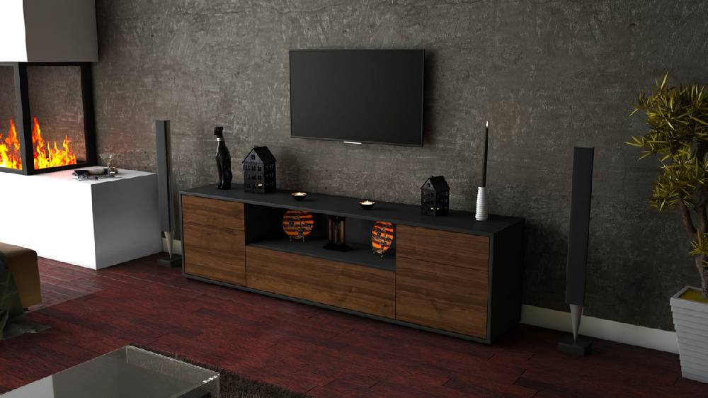 Stil Zeit Möbel Lowboard Biggi, Walnuss (180x49x35cm) Kostenloser Versand