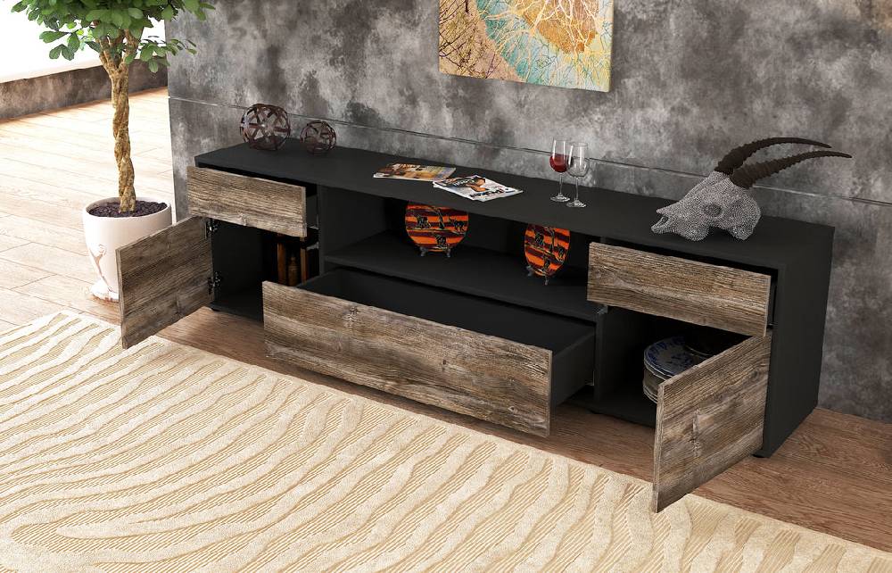 Stil Zeit Möbel Lowboard Biggi, Walnuss (180x49x35cm) Kostenloser Versand