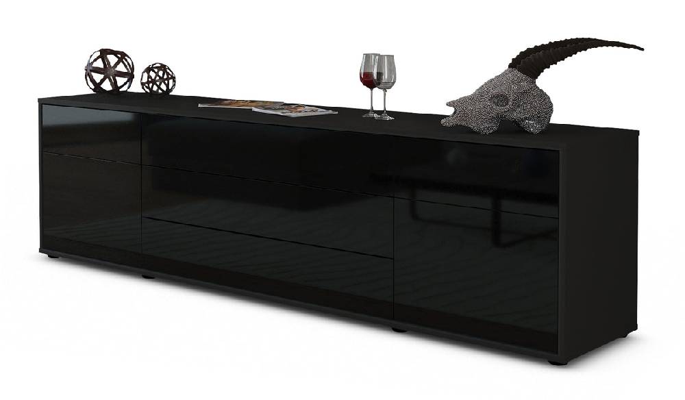 Stil Zeit Möbel Lowboard Benita, Schwarz (180x49x35cm)