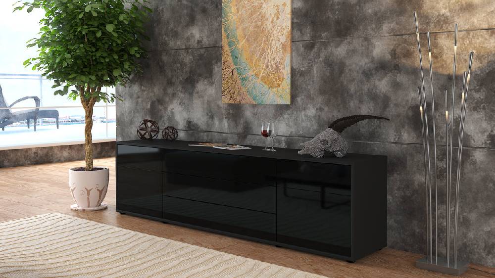 Stil Zeit Möbel Lowboard Benita, Schwarz (180x49x35cm) Fabrik Onlineshop
