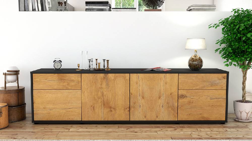Stil Zeit Möbel Lowboard Benedetta, Eiche (180x49x35cm) Sonderangebot