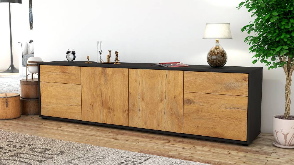 Stil Zeit Möbel Lowboard Benedetta, Eiche (180x49x35cm) Sonderangebot