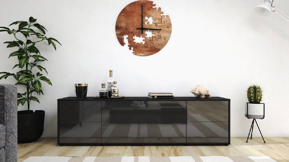 Stil Zeit Möbel Lowboard Assunta, Grau (180x49x35cm) Günstig kaufen