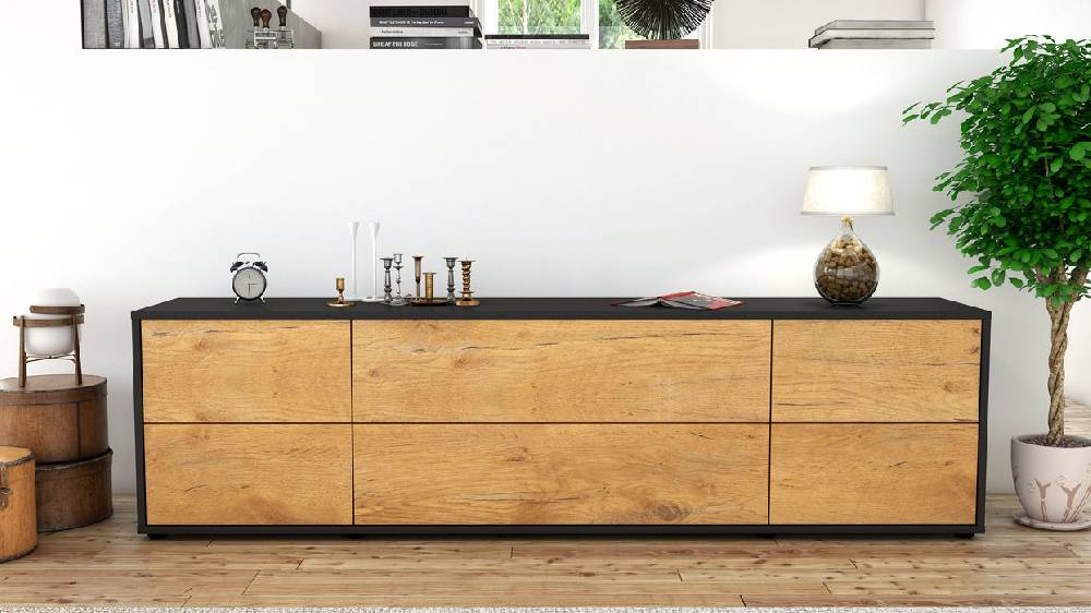 Stil Zeit Möbel Lowboard Assunta, Eiche (180x49x35cm) Versandkostenfrei