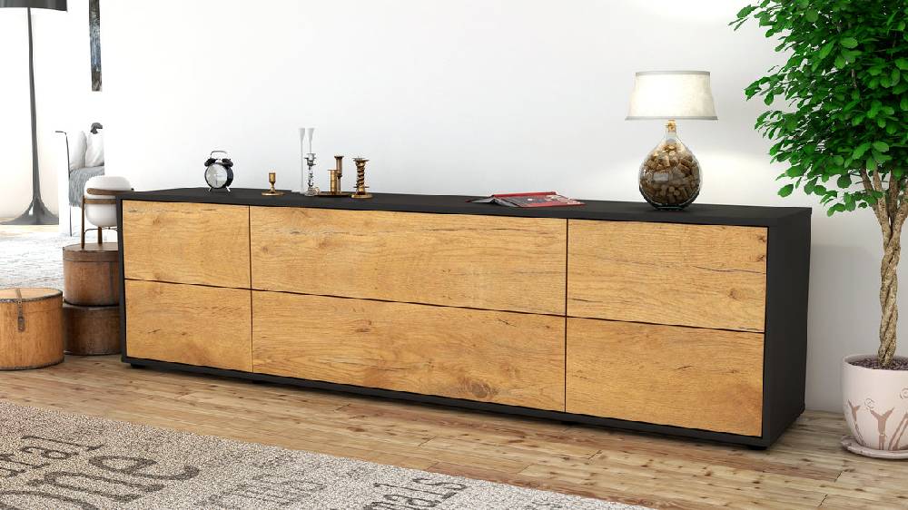 Stil Zeit Möbel Lowboard Assunta, Eiche (180x49x35cm) Versandkostenfrei