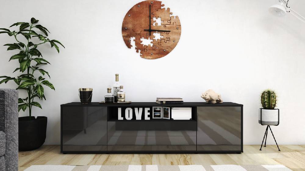 Stil Zeit Möbel Lowboard Armanda, Grau (180x49x35cm) Flash Sale