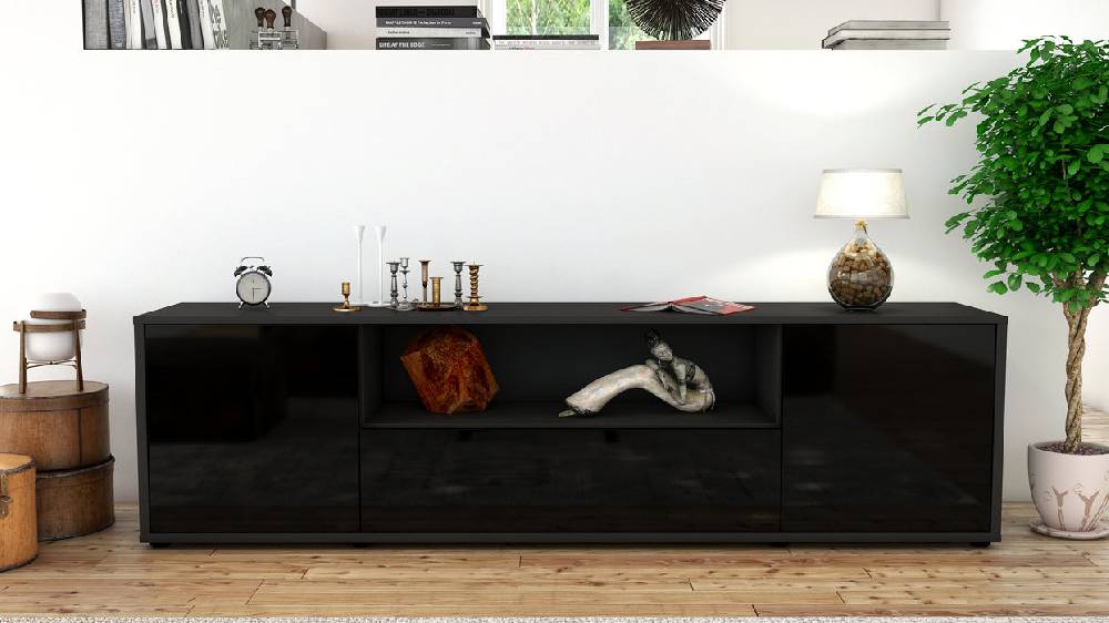 Stil Zeit Möbel Lowboard Arbnora, Schwarz (180x49x35cm) Preisnachlass