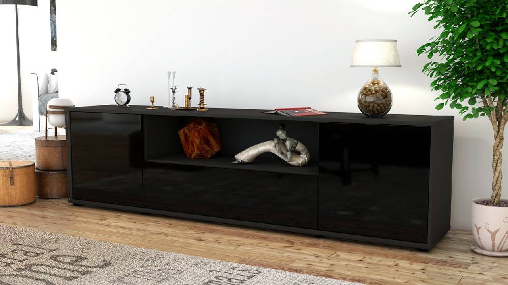 Stil Zeit Möbel Lowboard Arbnora, Schwarz (180x49x35cm) Preisnachlass