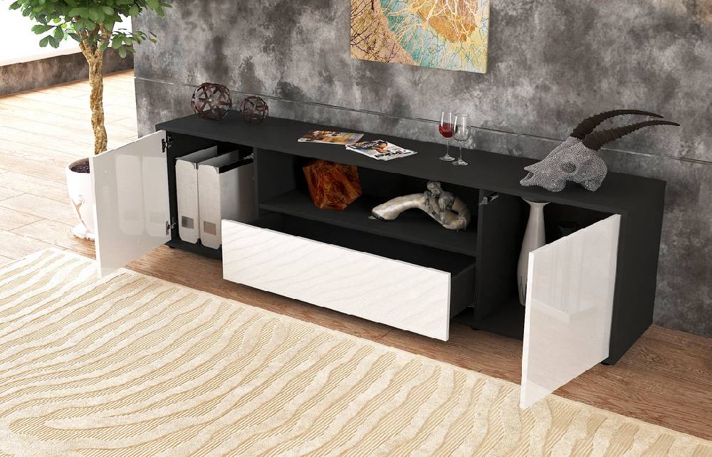 Stil Zeit Möbel Lowboard Arbnora, Schwarz (180x49x35cm) Preisnachlass