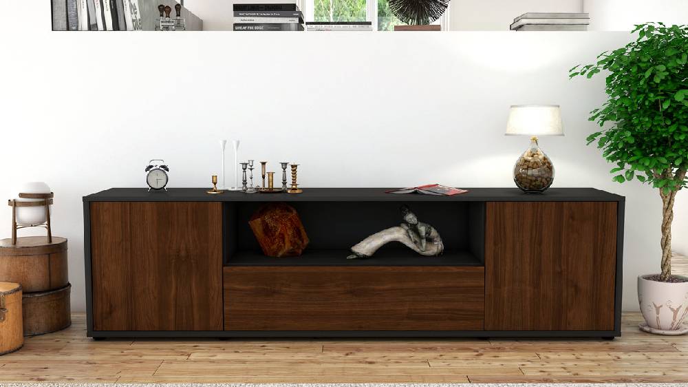 Stil Zeit Möbel Lowboard Arbnora, Walnuss (180x49x35cm) Black Friday
