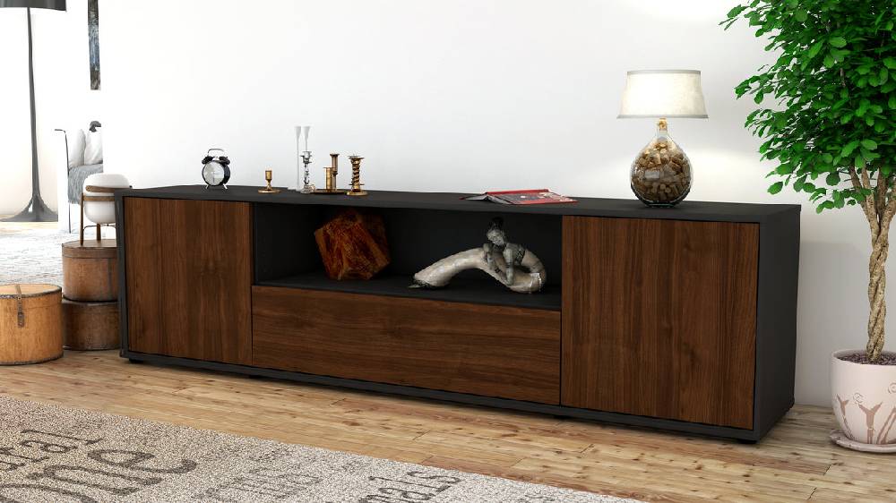 Stil Zeit Möbel Lowboard Arbnora, Walnuss (180x49x35cm) Black Friday