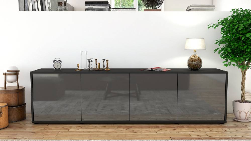 Stil Zeit Möbel Lowboard Antonia, Grau (180x49x35cm) Weihnachtsangebot