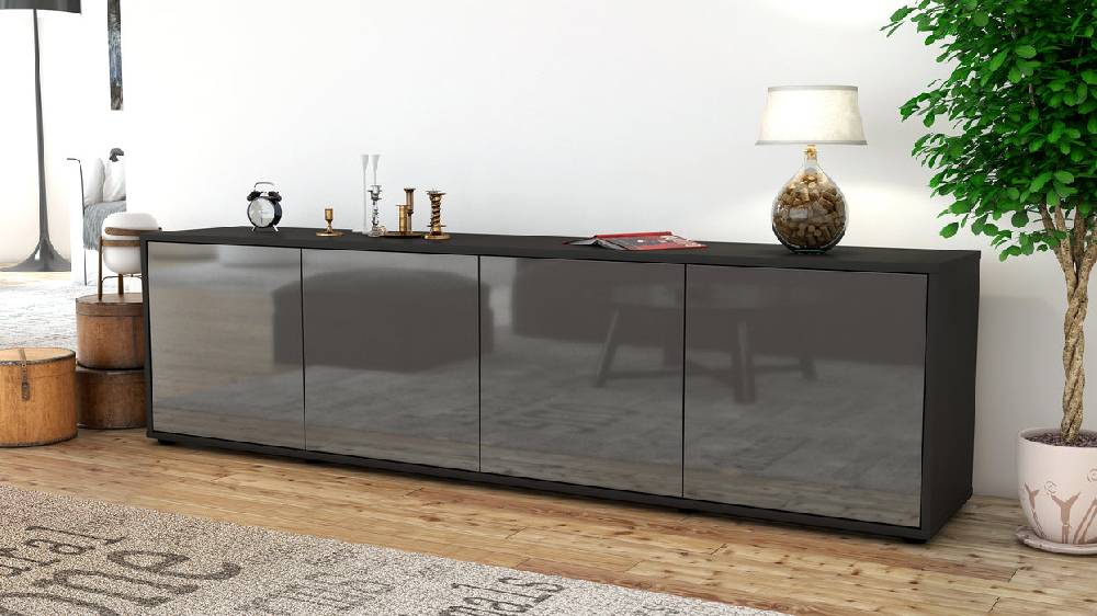 Stil Zeit Möbel Lowboard Antonia, Grau (180x49x35cm) Weihnachtsangebot