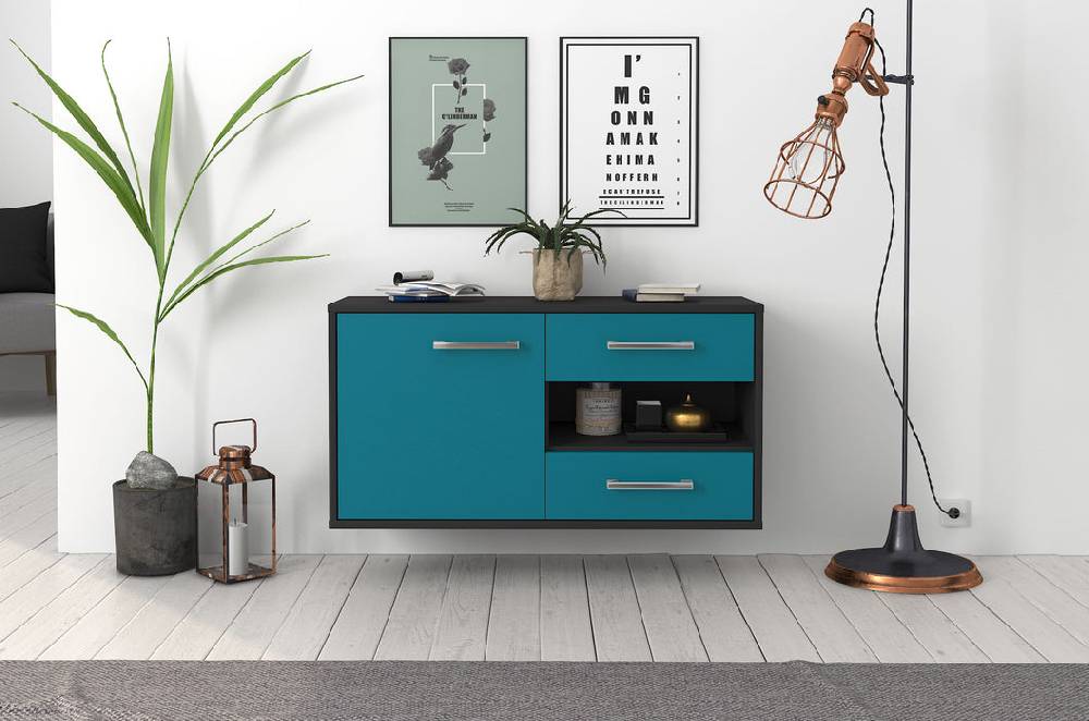 Stil Zeit Möbel Lowboard Charlotte, Tuerkis, hängend mit Griffen (92x49x35cm) Osterangebot