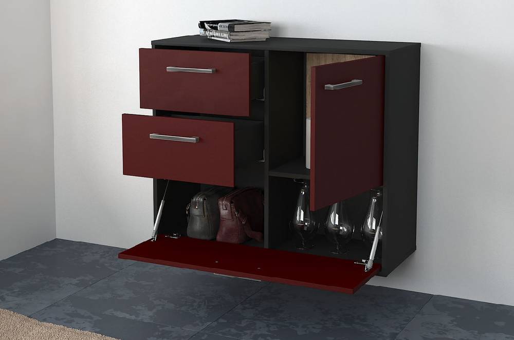 Stil Zeit Möbel Sideboard Rancho Cucamonga, Java, hängend mit Griffen (92x79x35cm) Vatertagsangebot