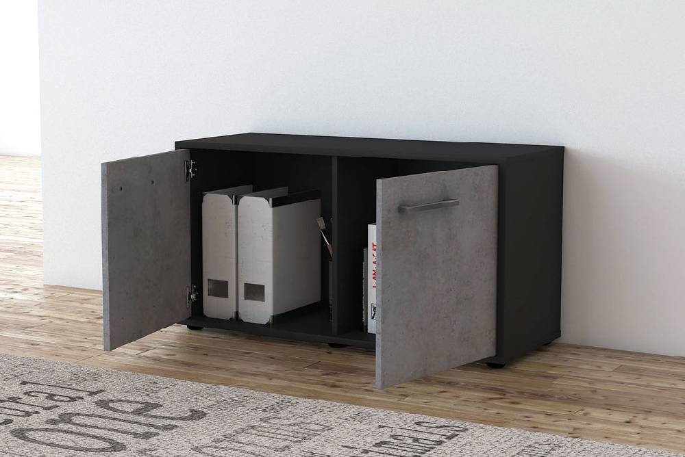 Stil Zeit Möbel Lowboard Ada, Beton mit Griffen (92x49x35cm) Jubiläumsangebot