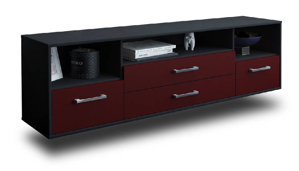 Stil Zeit Möbel Lowboard Henderson, Bordeaux mit Griffen (180x49x35cm)