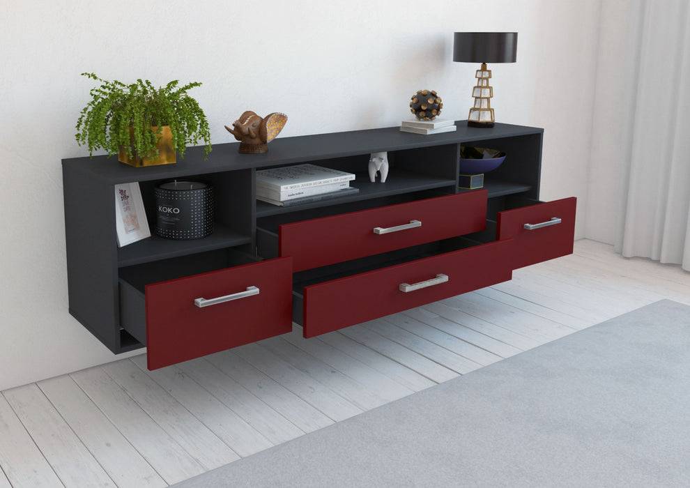 Stil Zeit Möbel Lowboard Henderson, Bordeaux mit Griffen (180x49x35cm) Lagerräumung