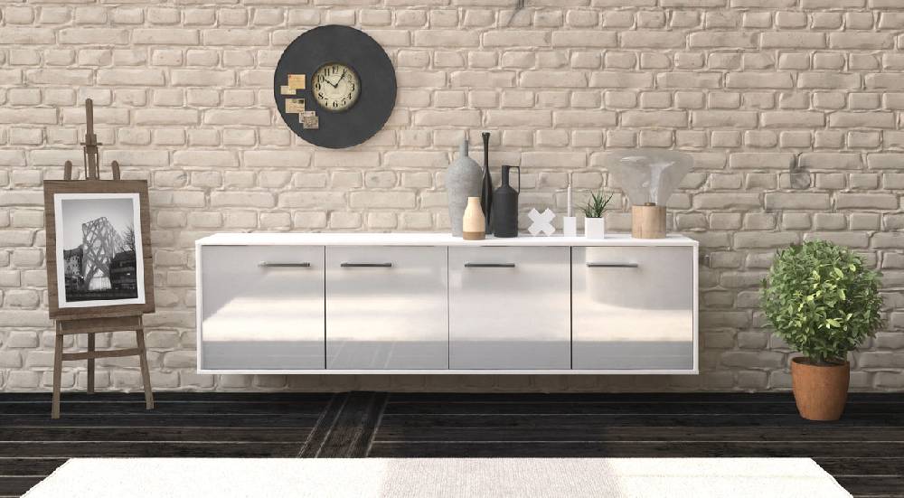 Stil Zeit Möbel Lowboard Anaheim, Weiß mit Griffen (180x49x35cm) Heißer Verkauf