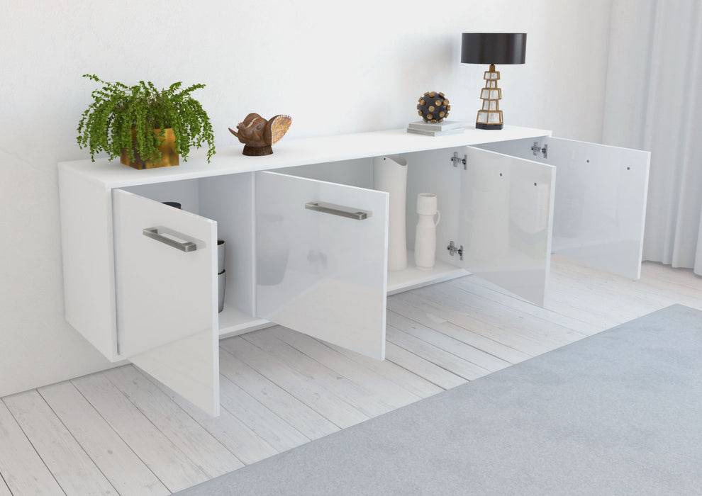 Stil Zeit Möbel Lowboard Anaheim, Weiß mit Griffen (180x49x35cm) Heißer Verkauf