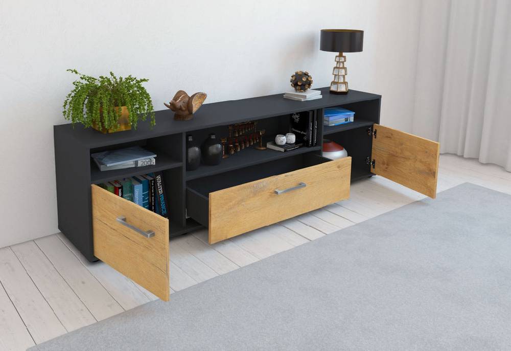 Stil Zeit Möbel Lowboard Bionda, Zeder mit Griffen (180x49x35cm) Top Angebot