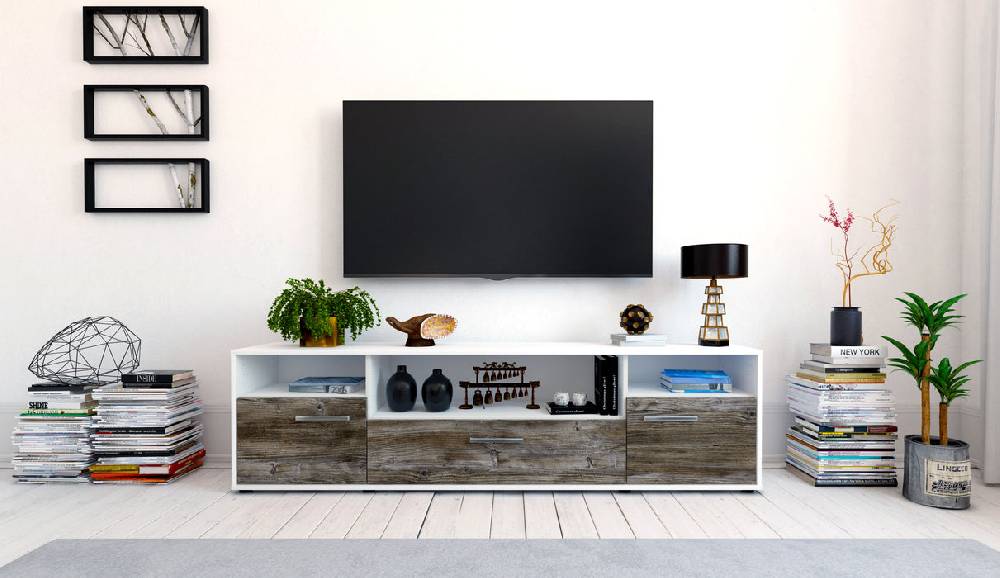 Stil Zeit Möbel Lowboard Bionda, Treibholz mit Griffen (180x49x35cm) Neueste Mode