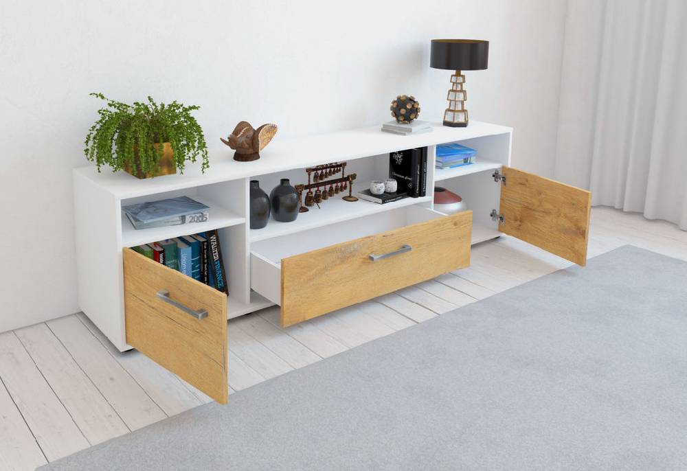 Stil Zeit Möbel Lowboard Bionda, Treibholz mit Griffen (180x49x35cm) Neueste Mode