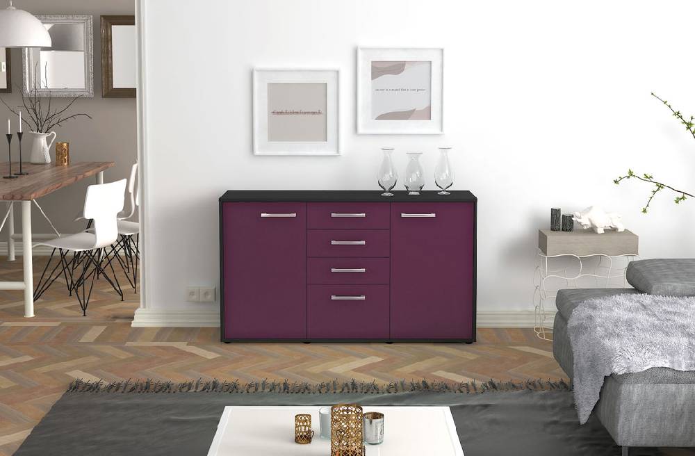 Stil Zeit Möbel Sideboard Donatella, Lila mit Griffen (136x79x35cm) Online Outlet