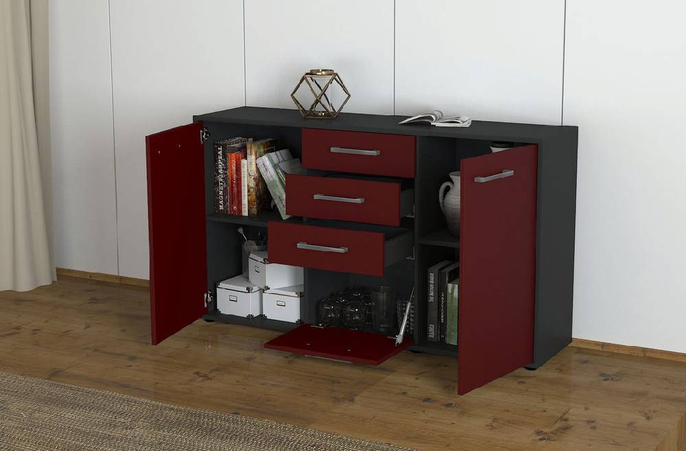 Stil Zeit Möbel Sideboard Donatella, Lila mit Griffen (136x79x35cm) Online Outlet