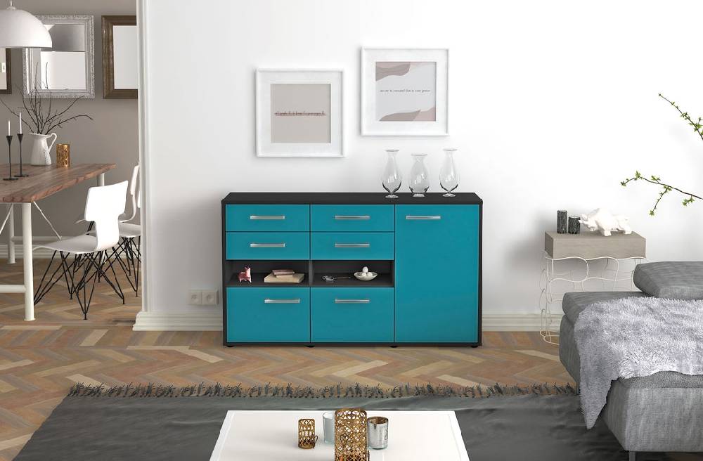 Stil Zeit Möbel Sideboard Domi, Tuerkis mit Griffen (136x79x35cm) Zeitlich begrenztes Angebot