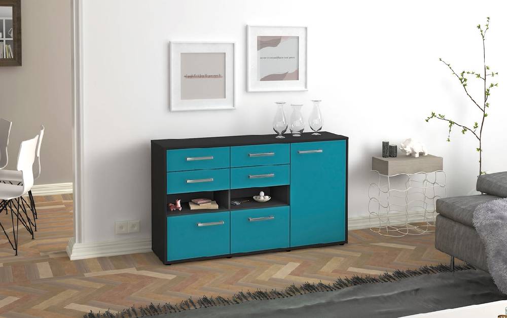 Stil Zeit Möbel Sideboard Domi, Tuerkis mit Griffen (136x79x35cm) Zeitlich begrenztes Angebot